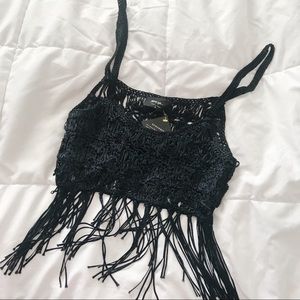 Nasty Gal Lace Fringe Cropped Tank Top